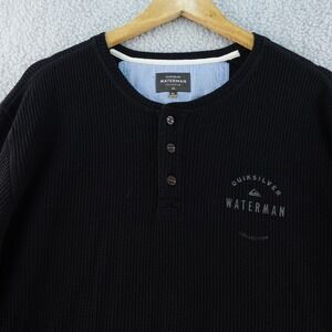 Quiksilver Waterman Collection Mens XL Black Waffle Knit Henley Shirt Y2K Skater